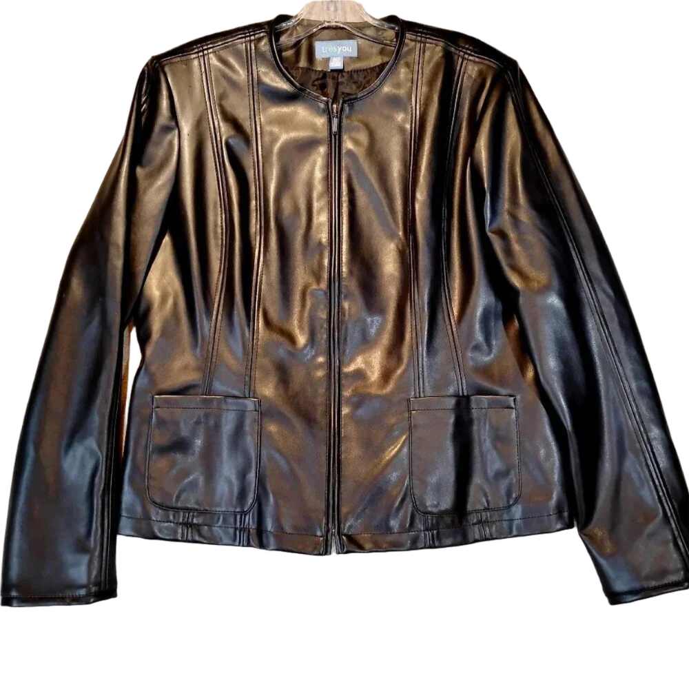 Tres You Vegan Faux Leather Tailored 2 Pocket Lined Moto Jacket in Size Large